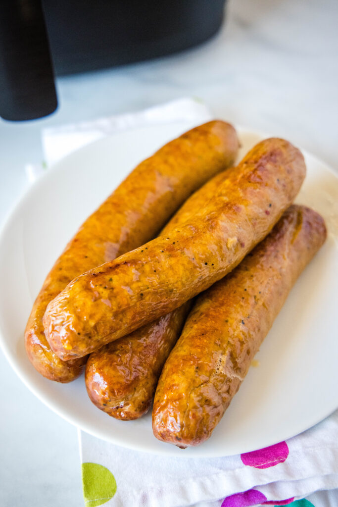 air fryer sausage on white plate