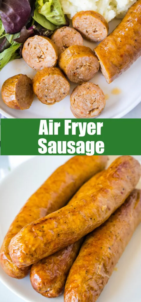 close up air fryer sausage for pinterest
