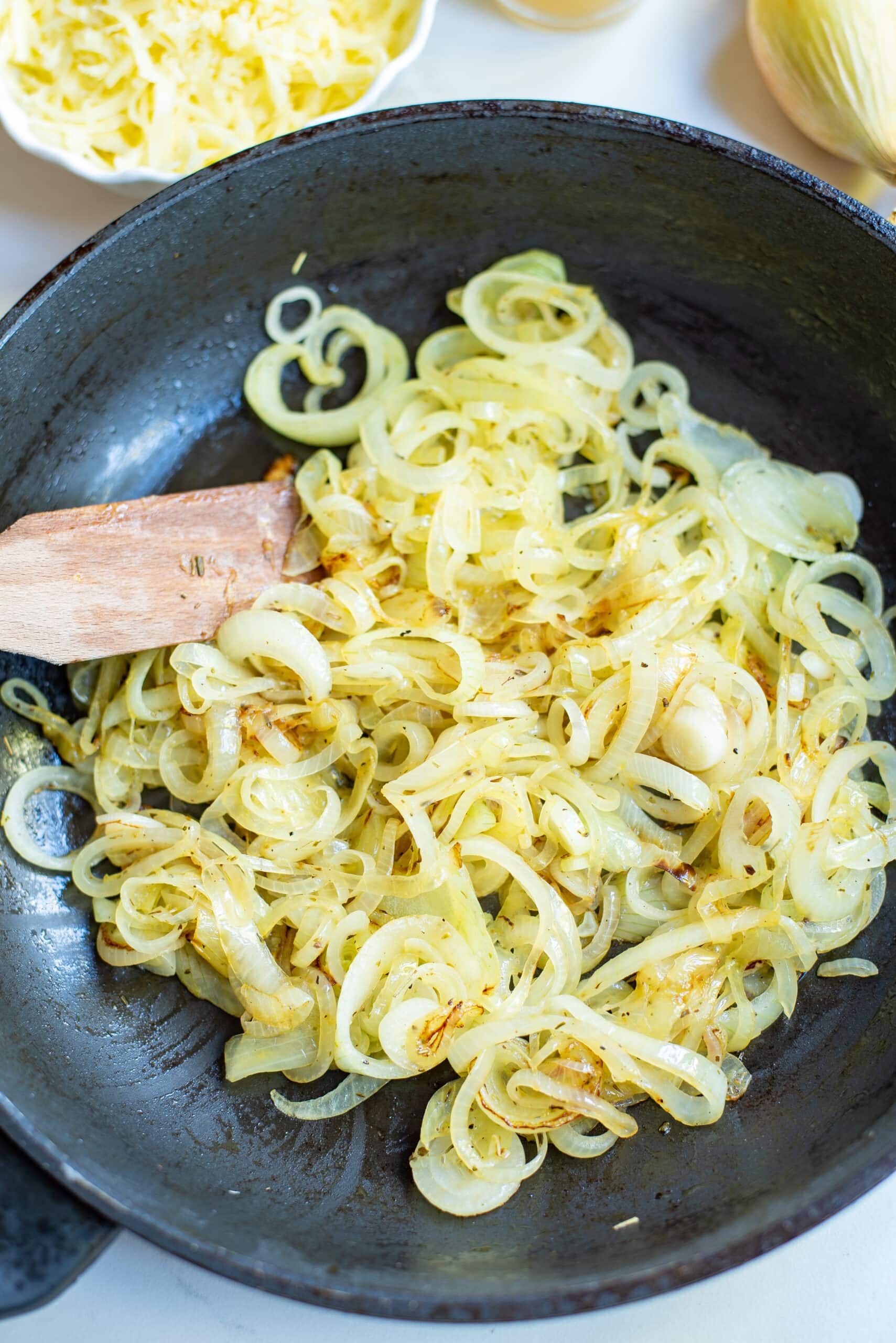 browned onions in a skillet