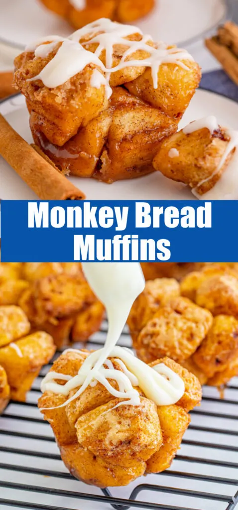 close up monkey bread muffins with glaze
