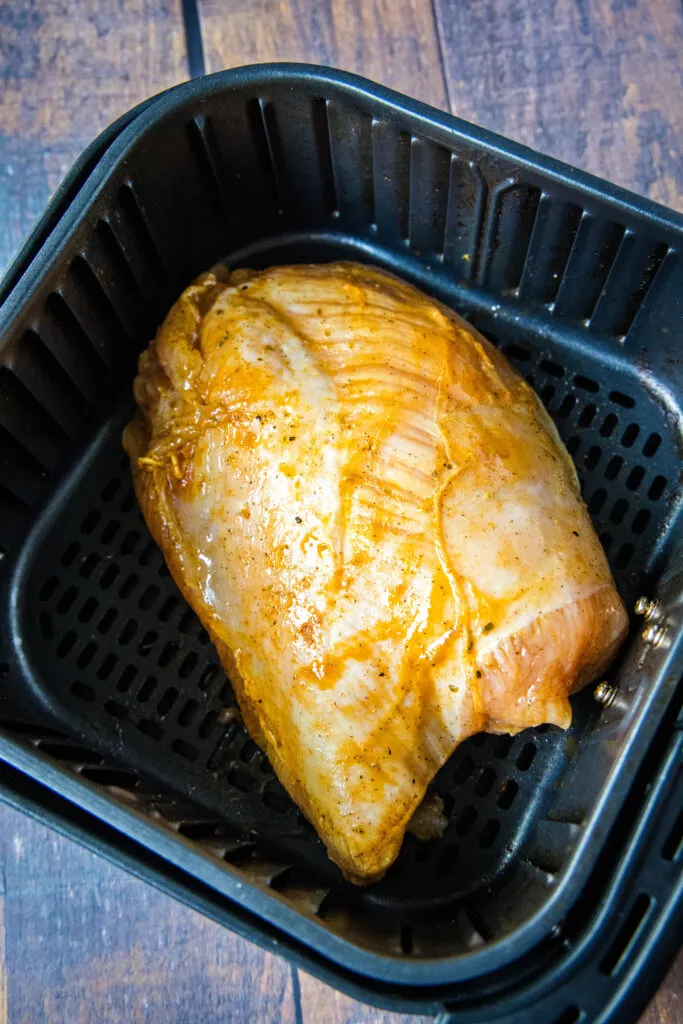 turkey breast in air fryer ready to cook
