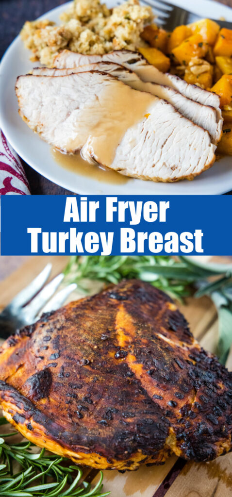 collage of turkey breast on a cutting board