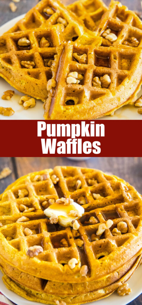 close up pumpkin waffles with walnuts on top