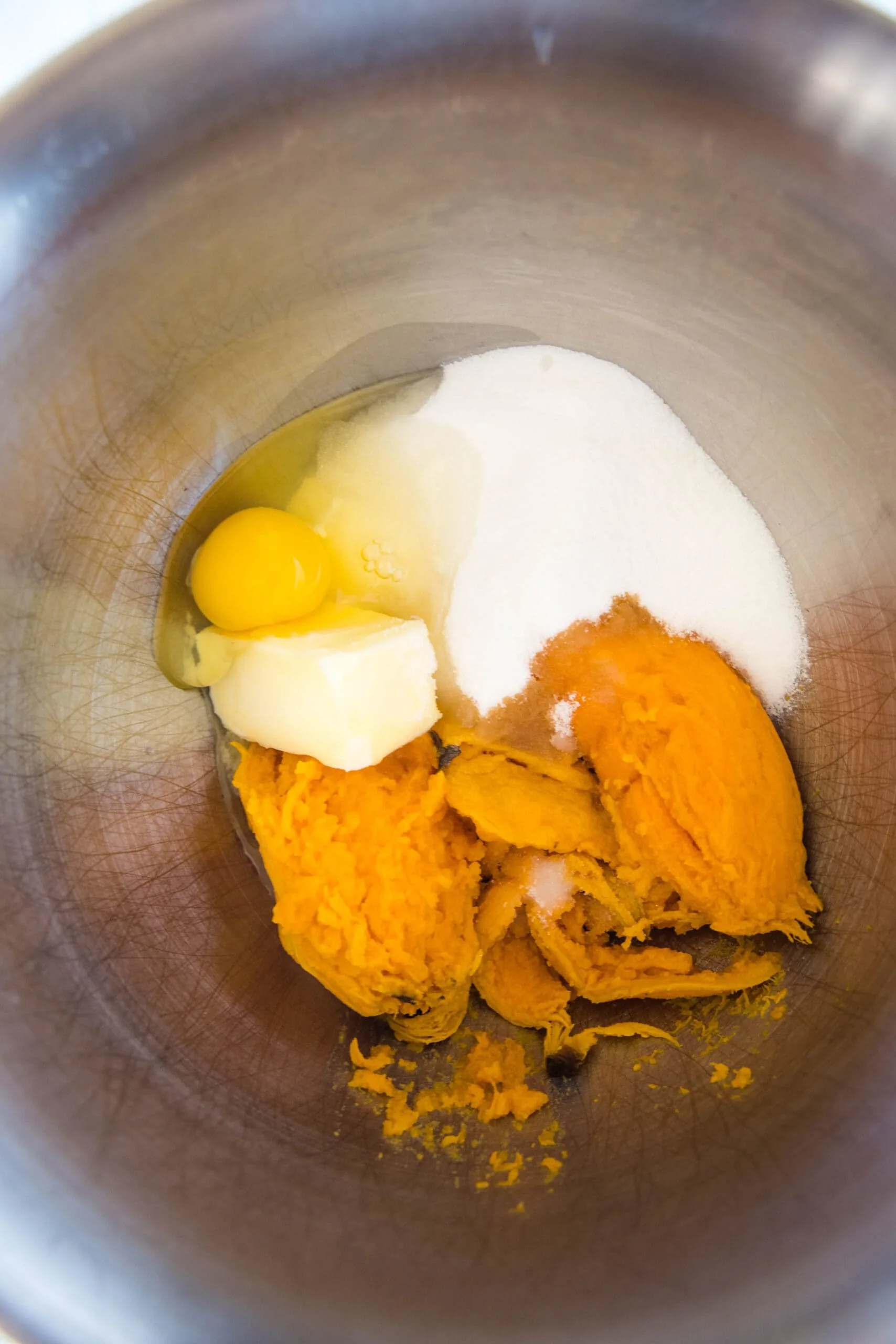 sweet potato mixture in a mixing bowl