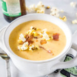 cropped in bowl of beer cheese soup