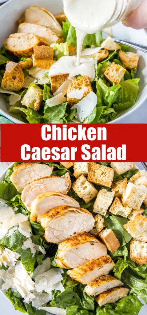 chicken caesar salad close up for pinterest