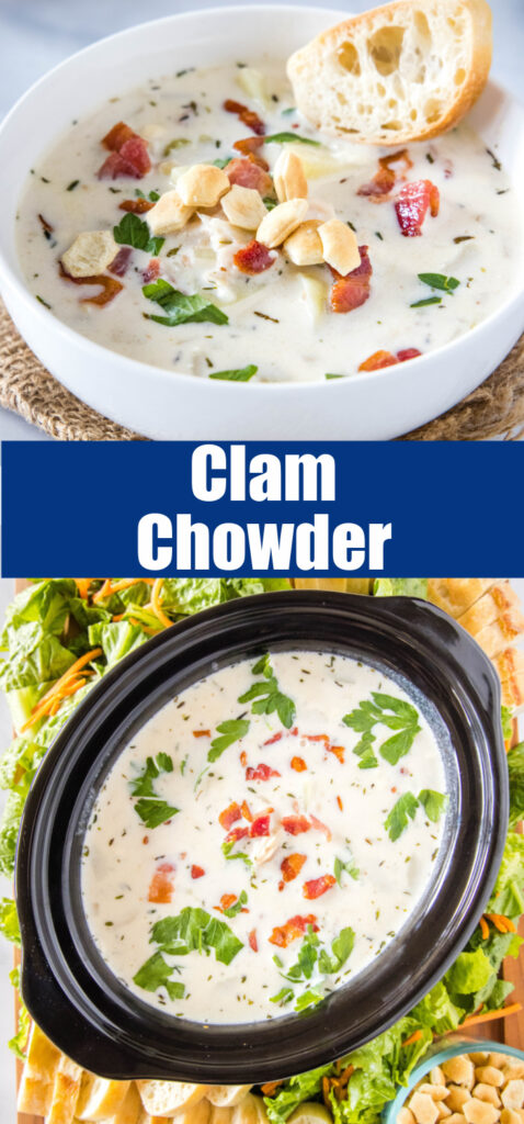 close up of clam chowder in a bowl
