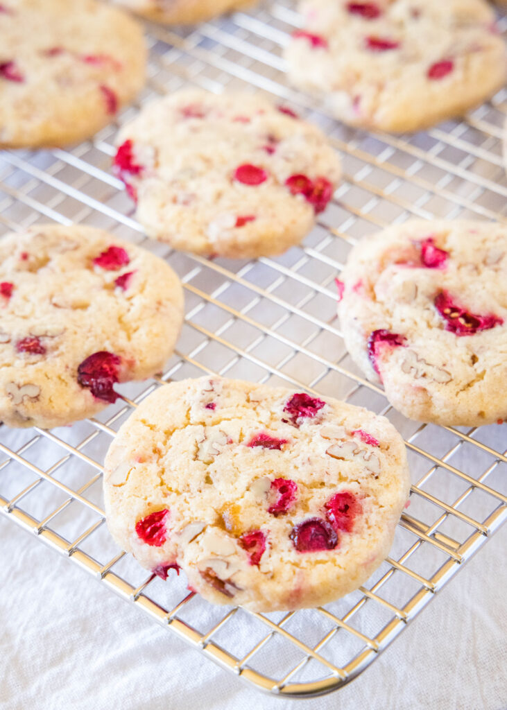cranberry icebox cookies on cooling rack