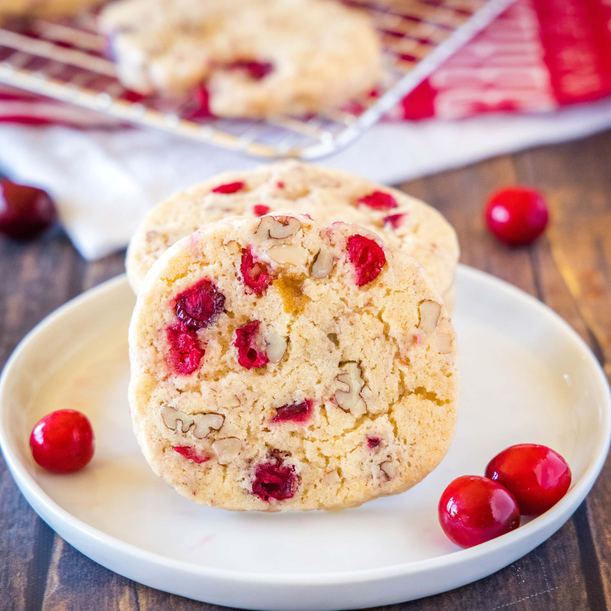 cropped in close up of cranberry icebox cookies