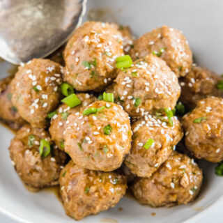 cropped in close up of a bowl of turkey meatballs