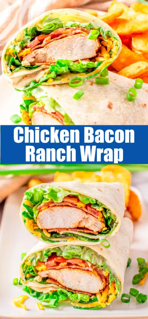 close up to chicken bacon ranch wrap for pinterest