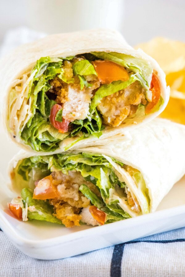 cropped in close up of chicken caesar wrap