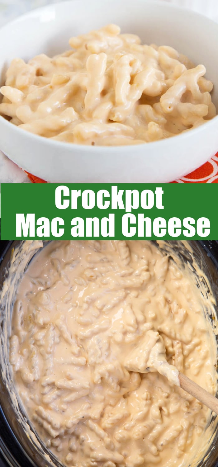 close up mac and cheese made in the crockpot