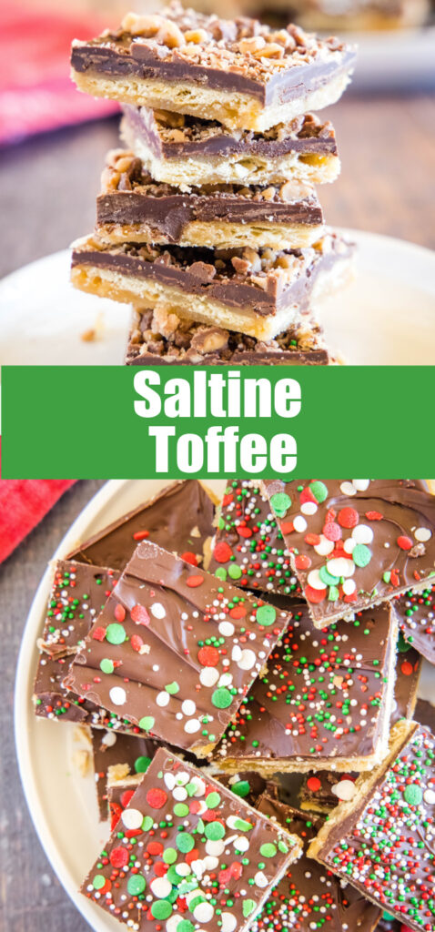 saltine toffee close up on a white plate