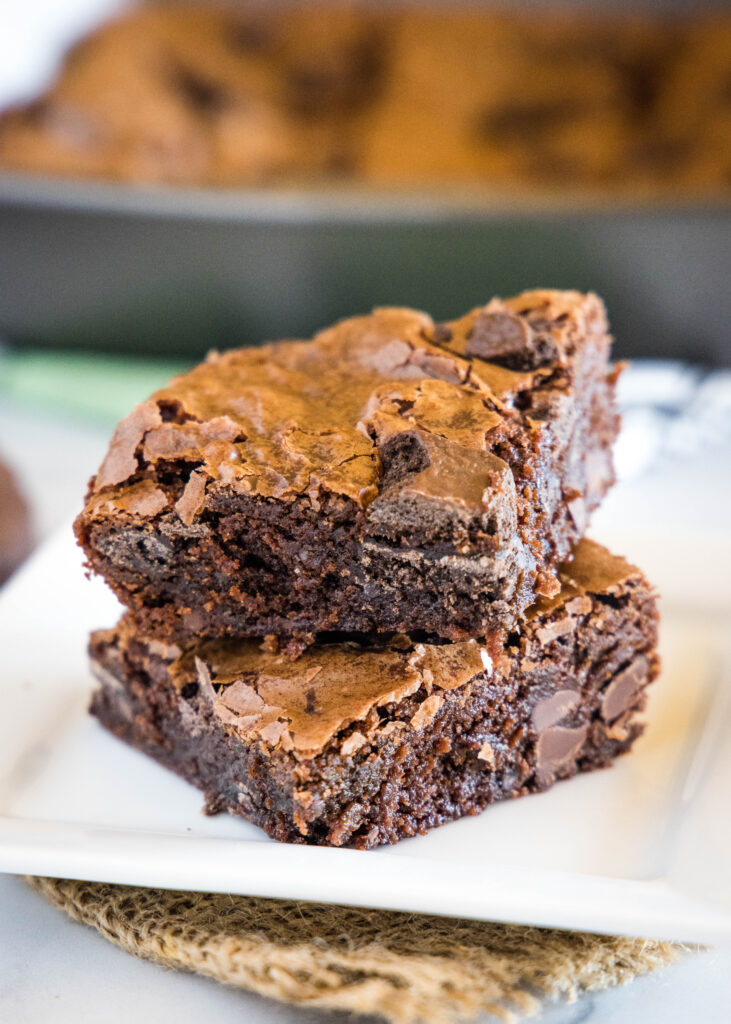 thin mint brownies stacked on white plate