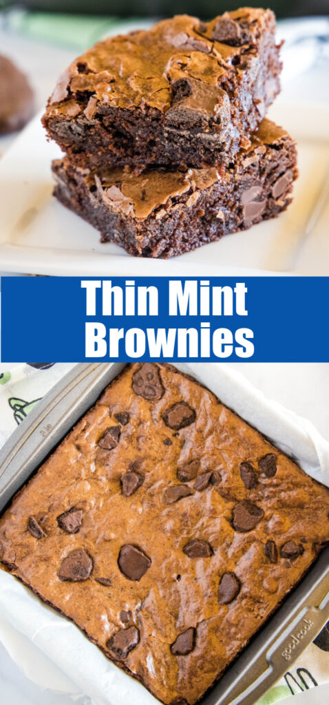 thin mint brownies close up for pinterest
