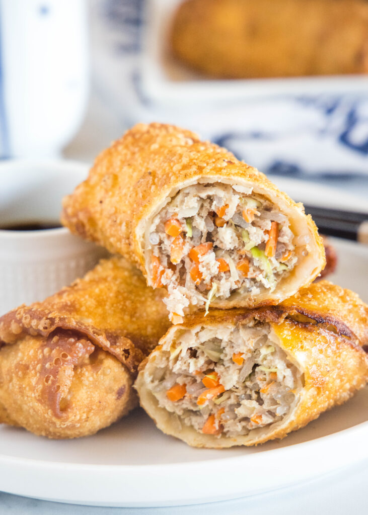 egg rolls cut in half to see the filling