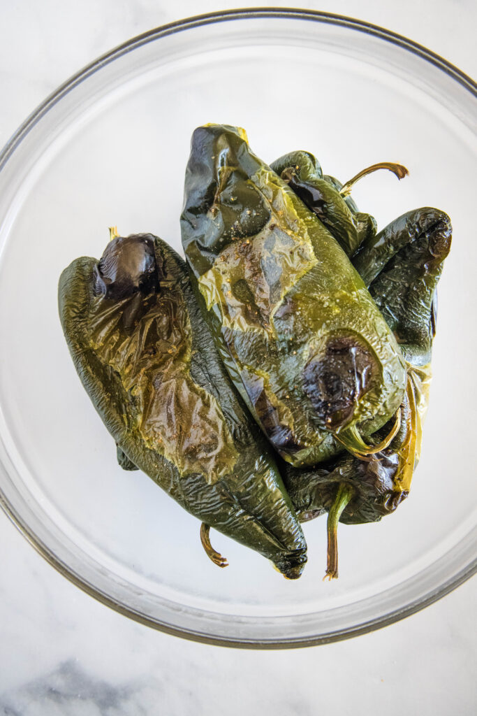 roasted poblano peppers in a bowl