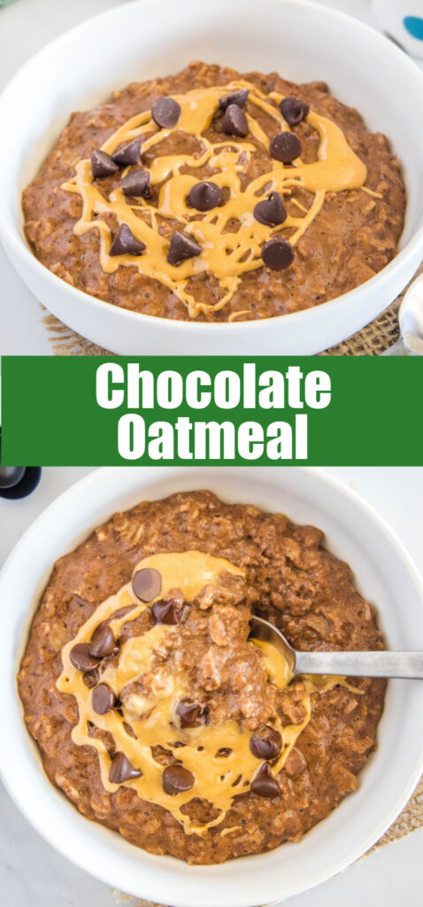 close up bowl of chocolate oatmeal