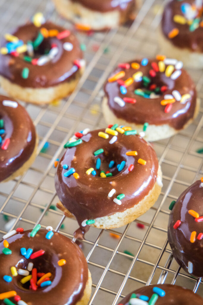 baked donut with chocolate glaze and sprinkles