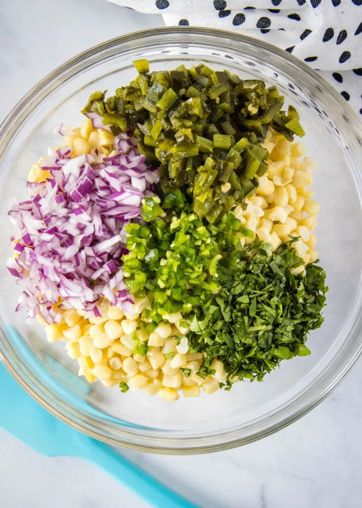 corn salsa ingredients in a bowl