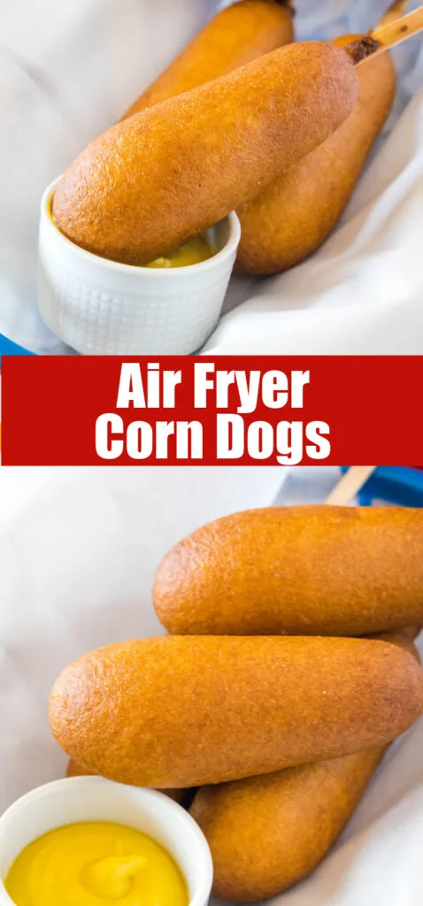 close up corn dogs in basket