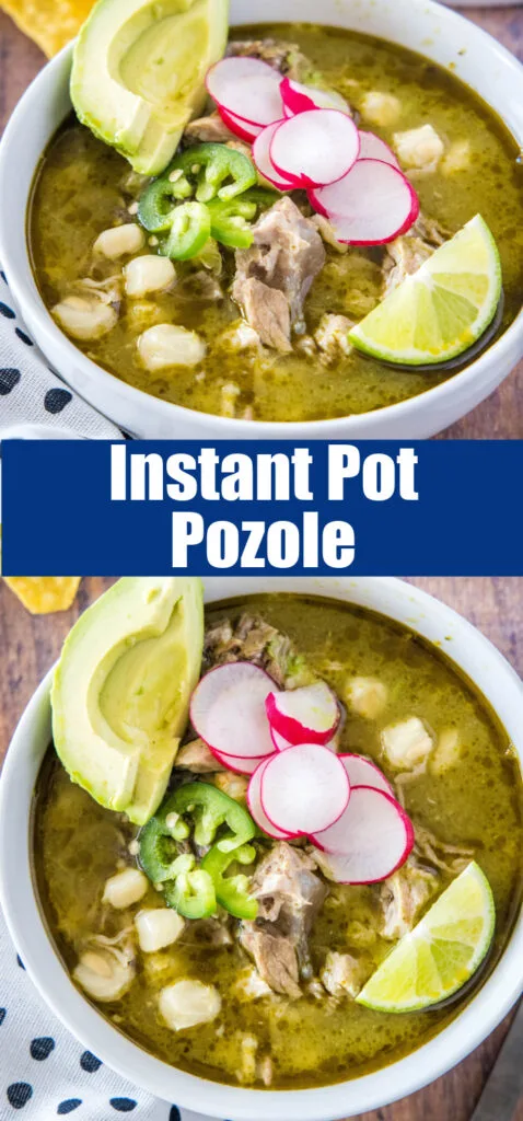 close up bowl of pozole soup
