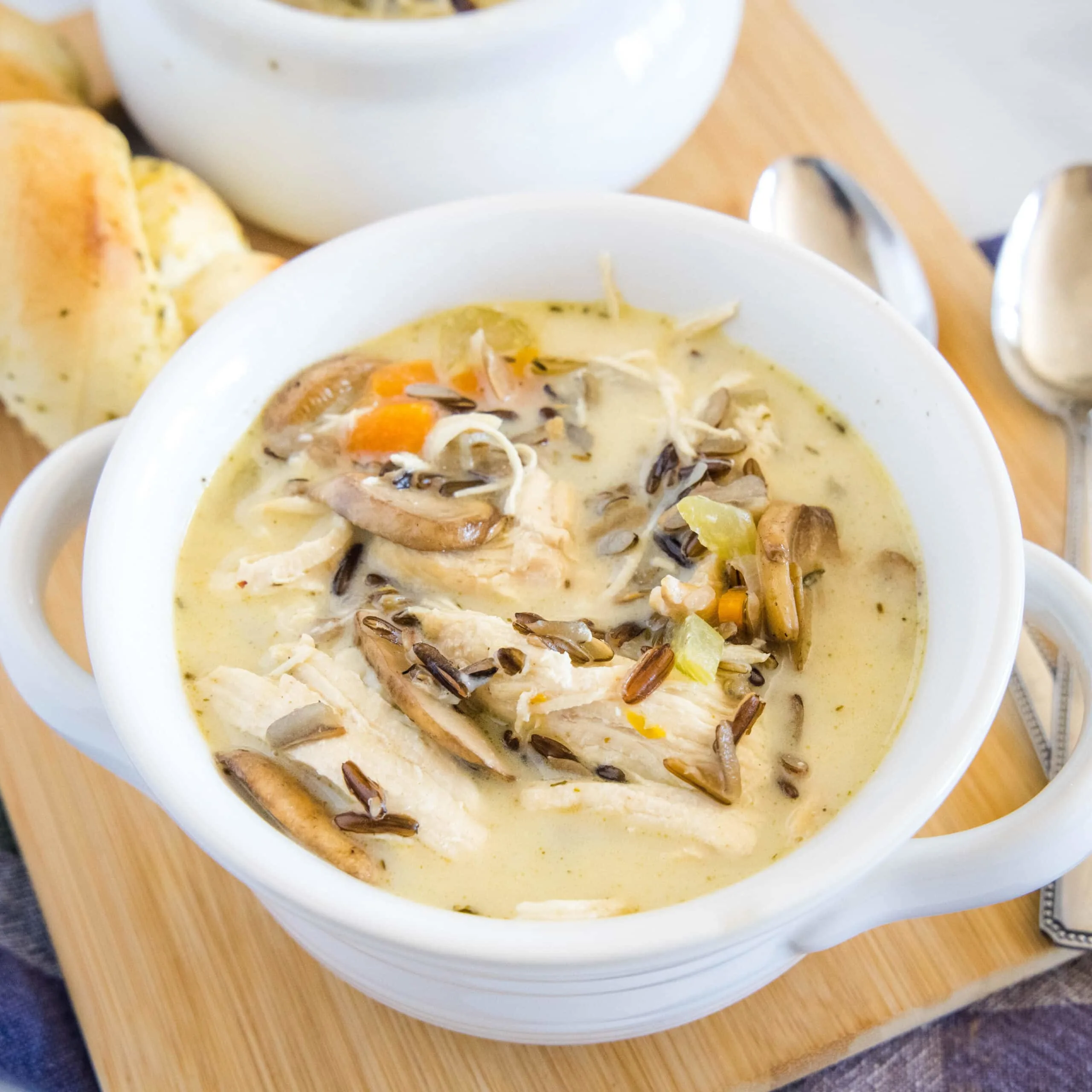 cropped bowl of chicken wild rice soup