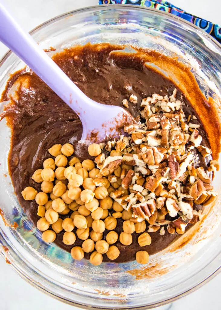brownie batter with pecans and caramel bits