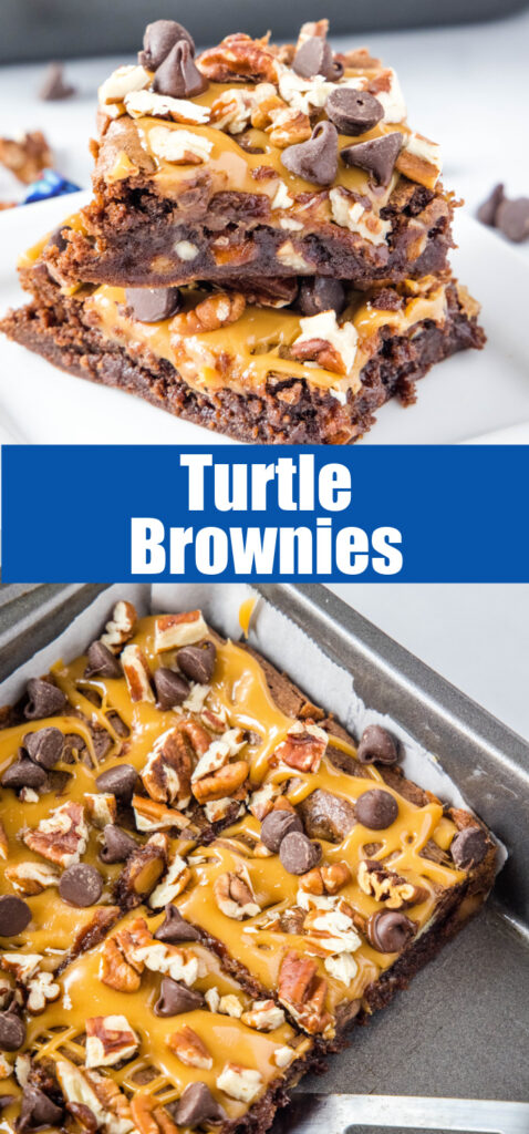 close up turtle brownies for pinterest