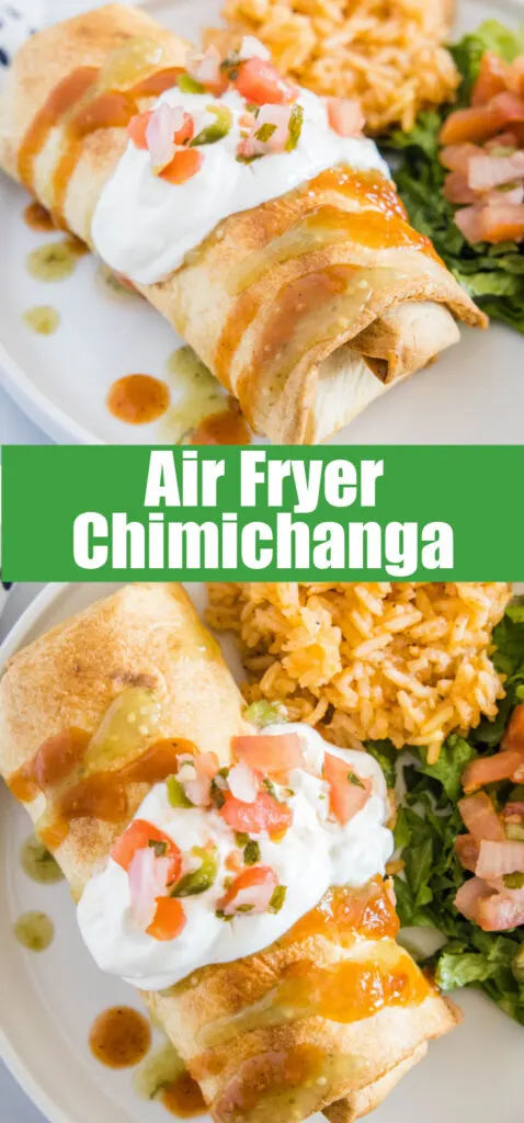 close up air fryer chimichanga on a white plate