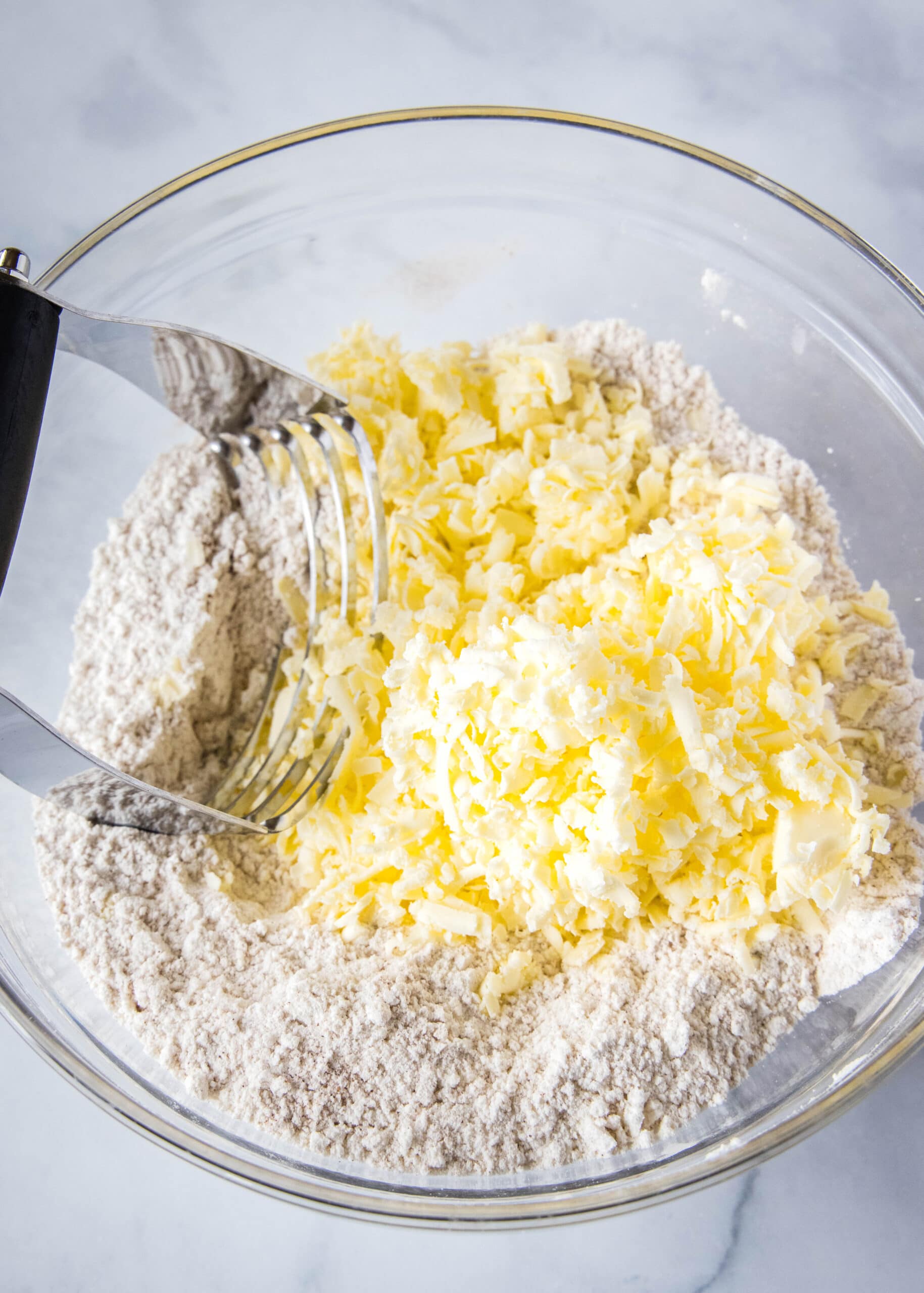 butter grated into flour mixture