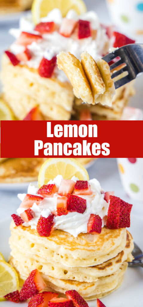 close up lemon pancakes with whipped cream