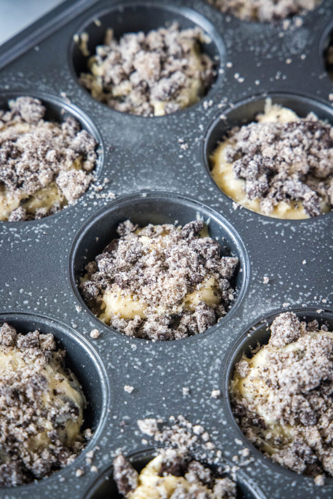 Oreo muffin batter in muffin tins