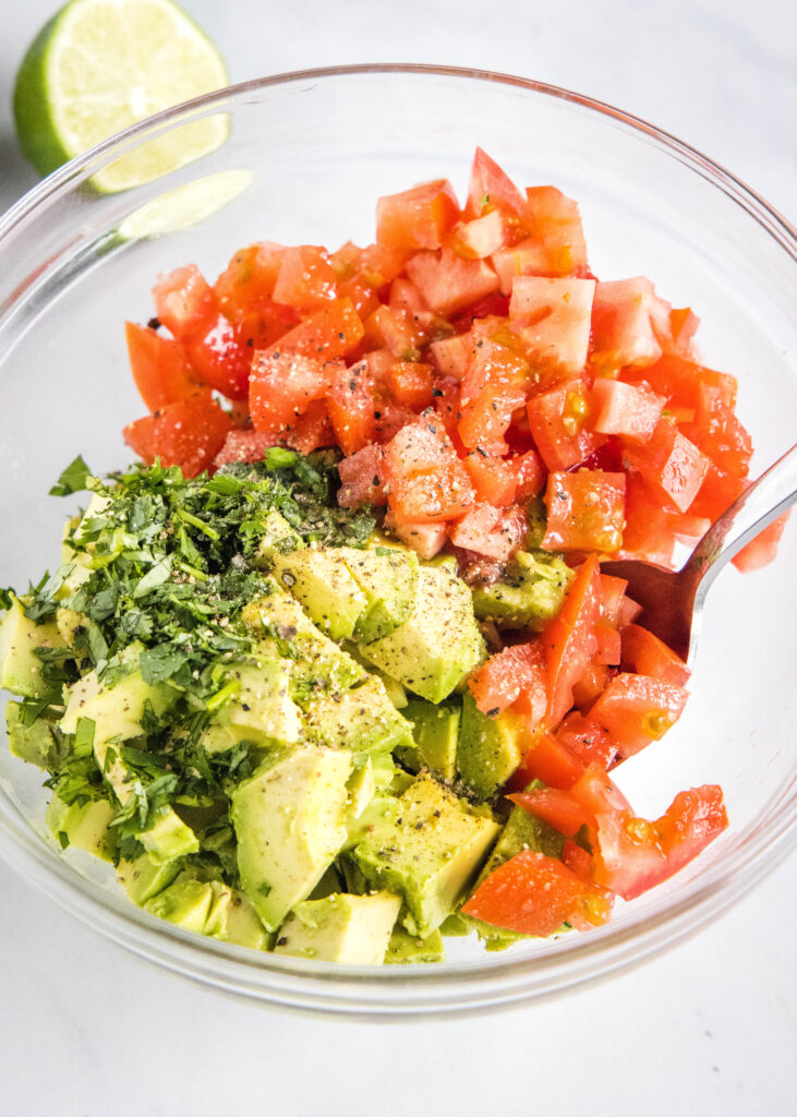 avocado salsa ingredients in a bowl