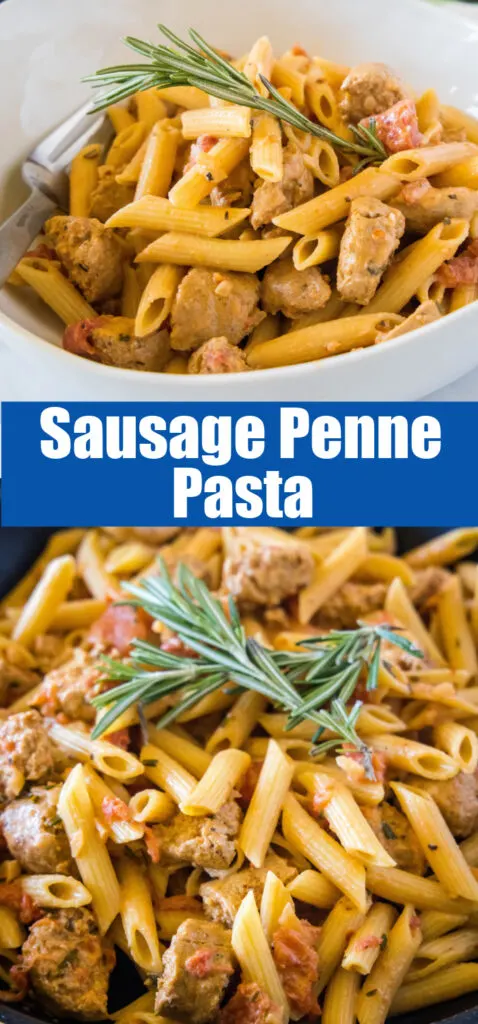 close up sausage penne pasta