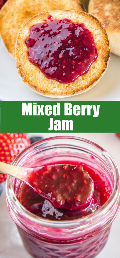 close up homemade mixed berry jam