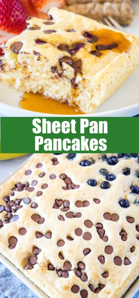 close up sheet pan pancakes for pinterest