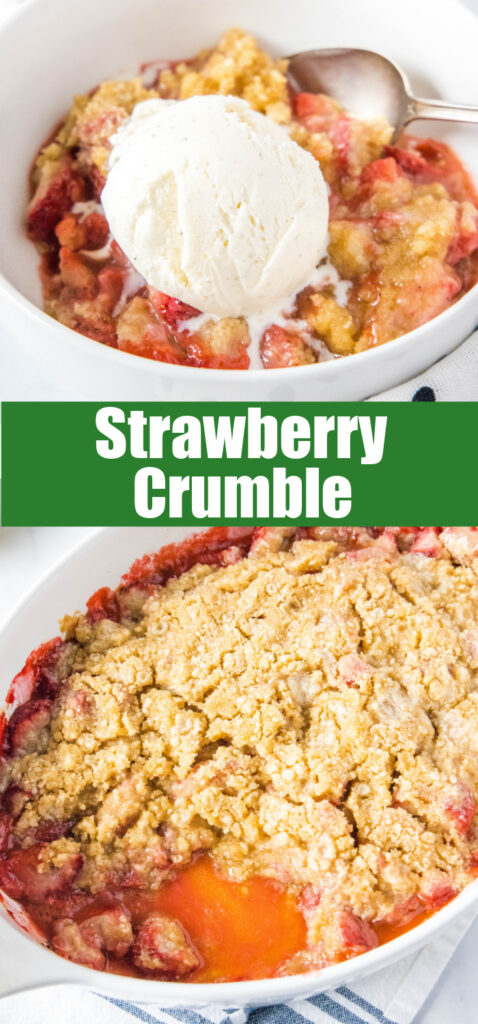 close up strawberry crisp without oats for pinterest