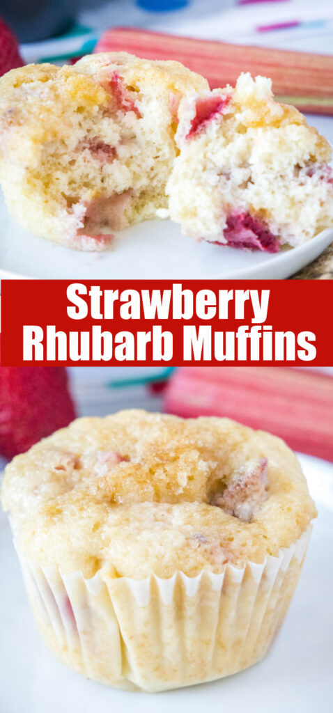 close up strawberry rhubarb muffin on white plate strawberry rhubarb muffins - dinners, dishes, and desserts - Strawberry Rhubarb Muffins Pin 478x1024 - Strawberry Rhubarb Muffins &#8211; Dinners, Dishes, and Desserts