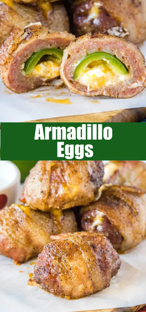 close up bacon wrapped armadillo eggs on a cutting board