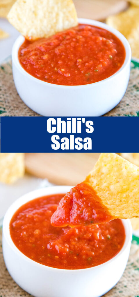 close up chili's salsa in a white bowl