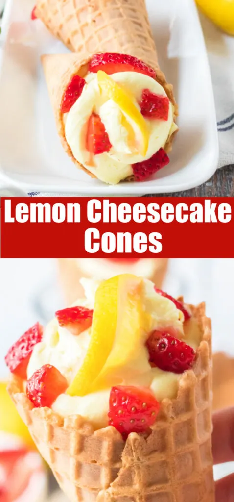 close up lemon cheesecake cones for pinterest