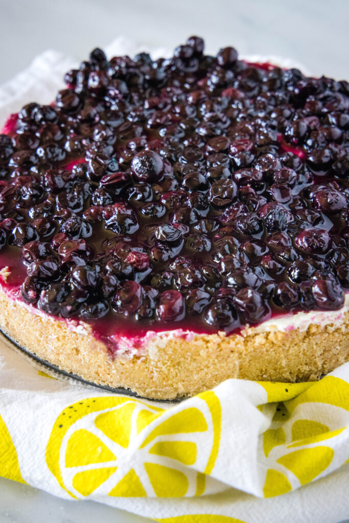 blueberry topping on a cheesecake