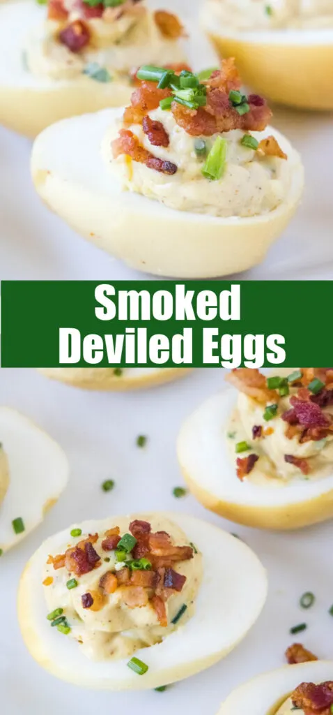 close up smoked deviled eggs for pinterest
