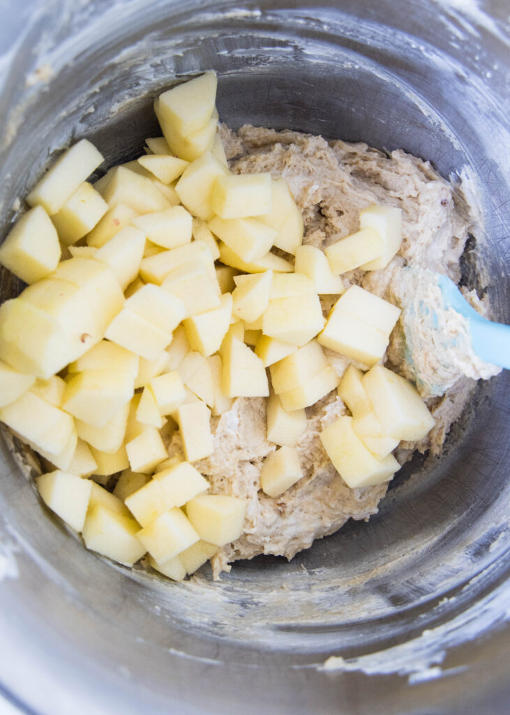 folding apples into coffee cake batter