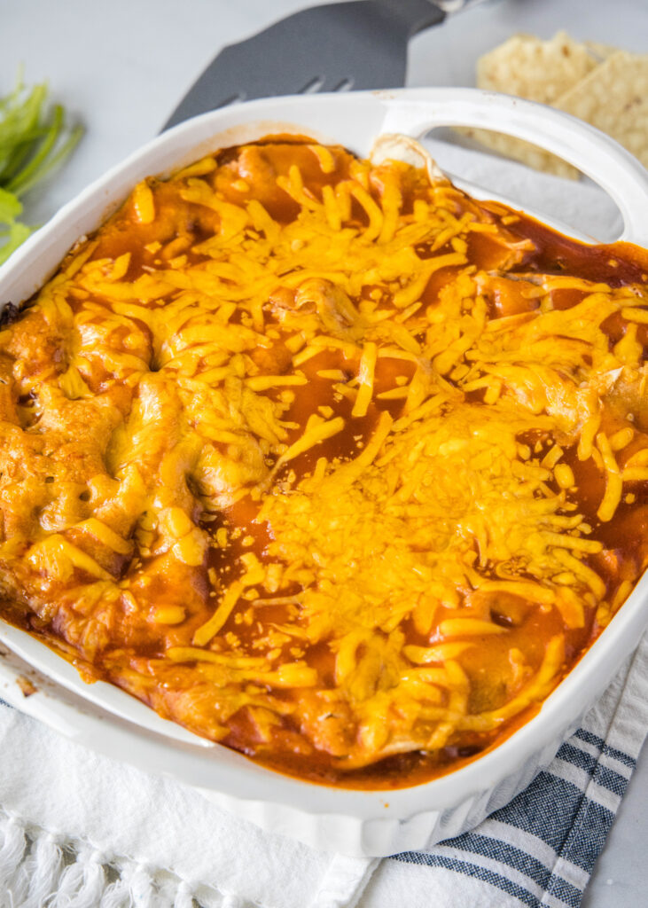 enchilada casserole out of the oven before you add any toppings