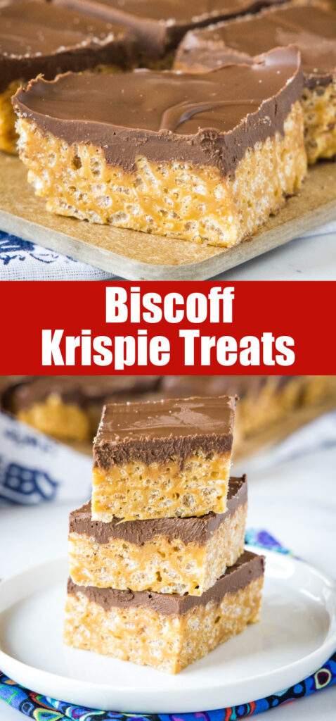 close up biscoff rice krispie treats for pinterest