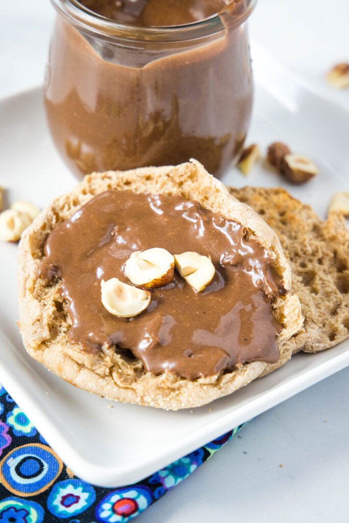 homemade nutella on an english muffin