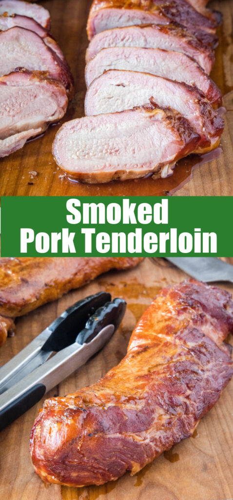 close up smoked pork tenderloin for pinterst
